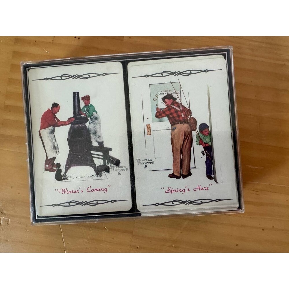 Hoyle Double Deck- Norman Rockwell Playing Cards Boy with his Dog USA Clear Case